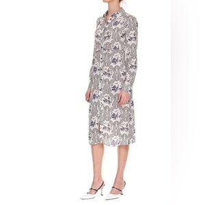 PINKO White Blue Panther Print Long Sleeve Midi Dress